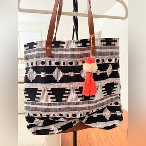 Chic Black and Cream Geometric Tote